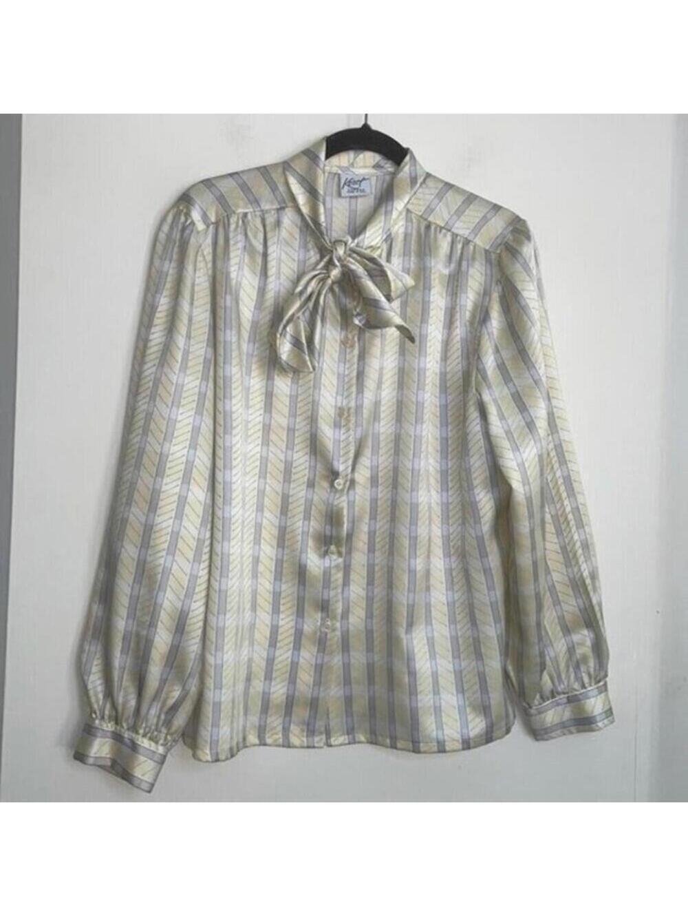 Vintage koret yellow career office work button brown blouse shirt